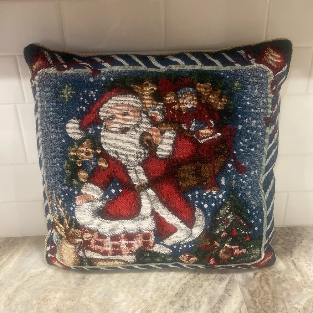 Vintage Tapestry Santa Claus Pillow Holiday Christmas Decor